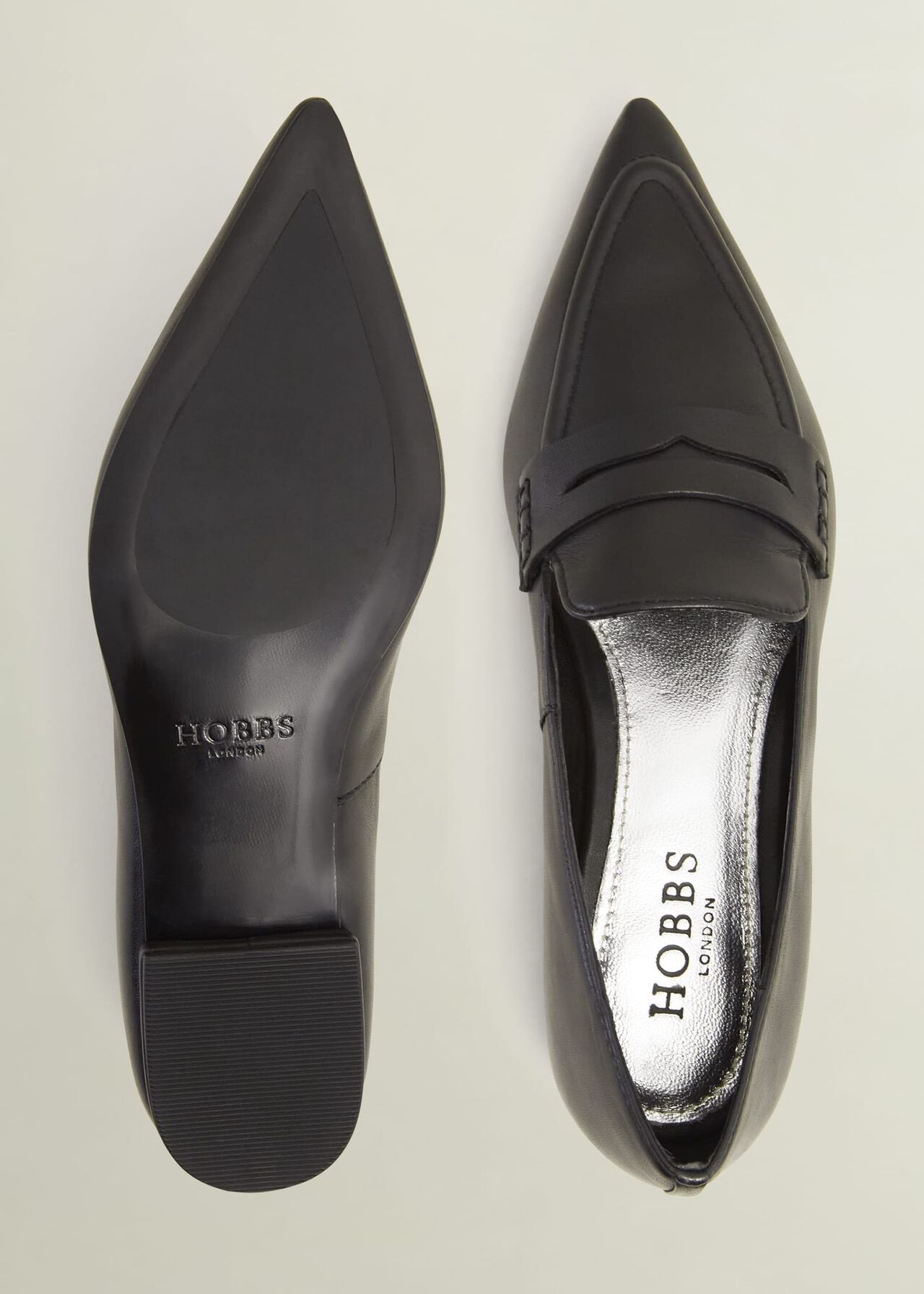 Alberta Leather Pointed Loafers, Black, hi-res