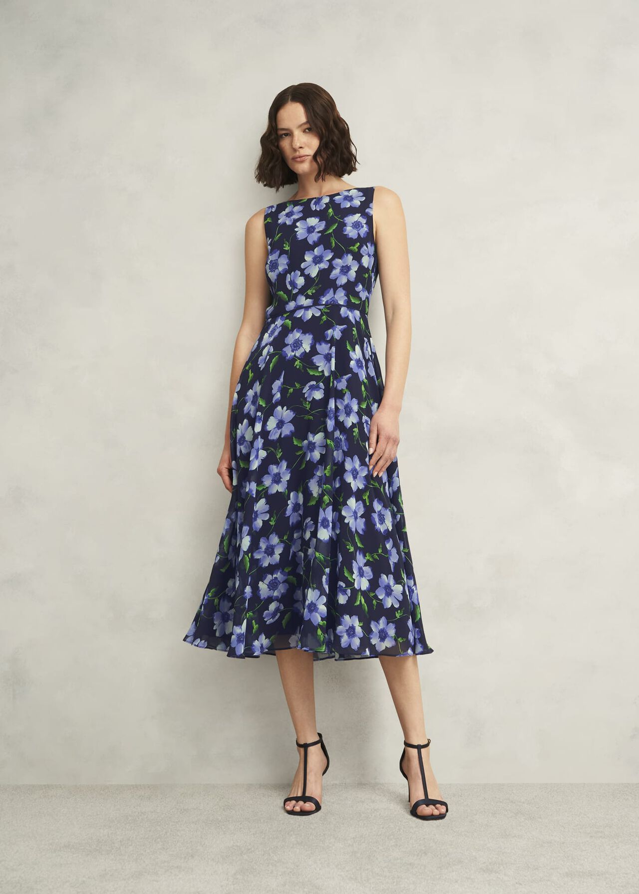 Carly Floral Printed Midi Dress, Midnight Multi, hi-res