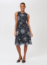 Lilith Embroidered Floral Dress, Navy Blue, hi-res