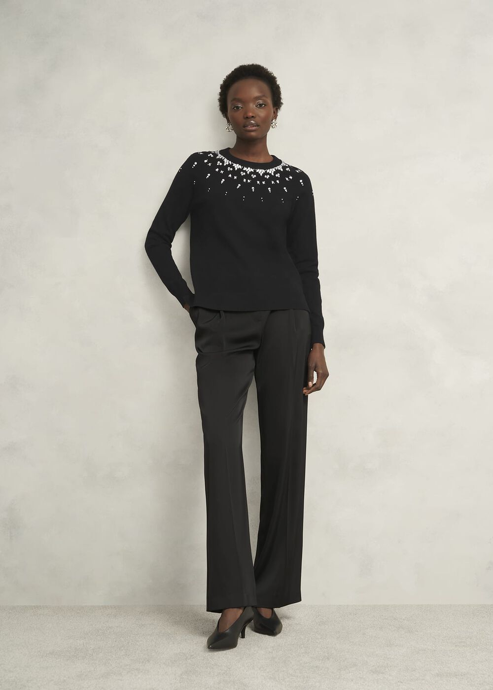 Black Theodora Wool Blend Gem Fairisle Knitted Jumper , Black, hi-res