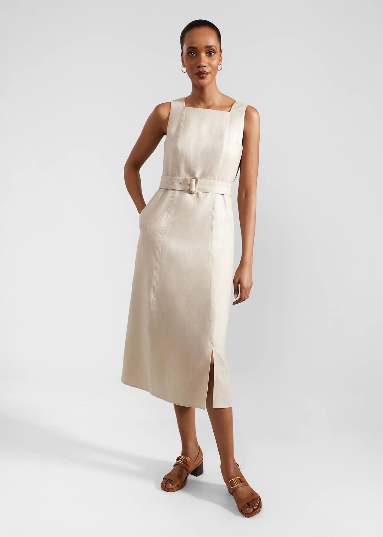 Roberta Linen Dress, Neutral, hi-res