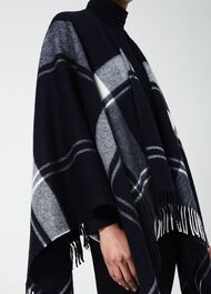 Lori Wool Check Cape, Navy Ivory, hi-res