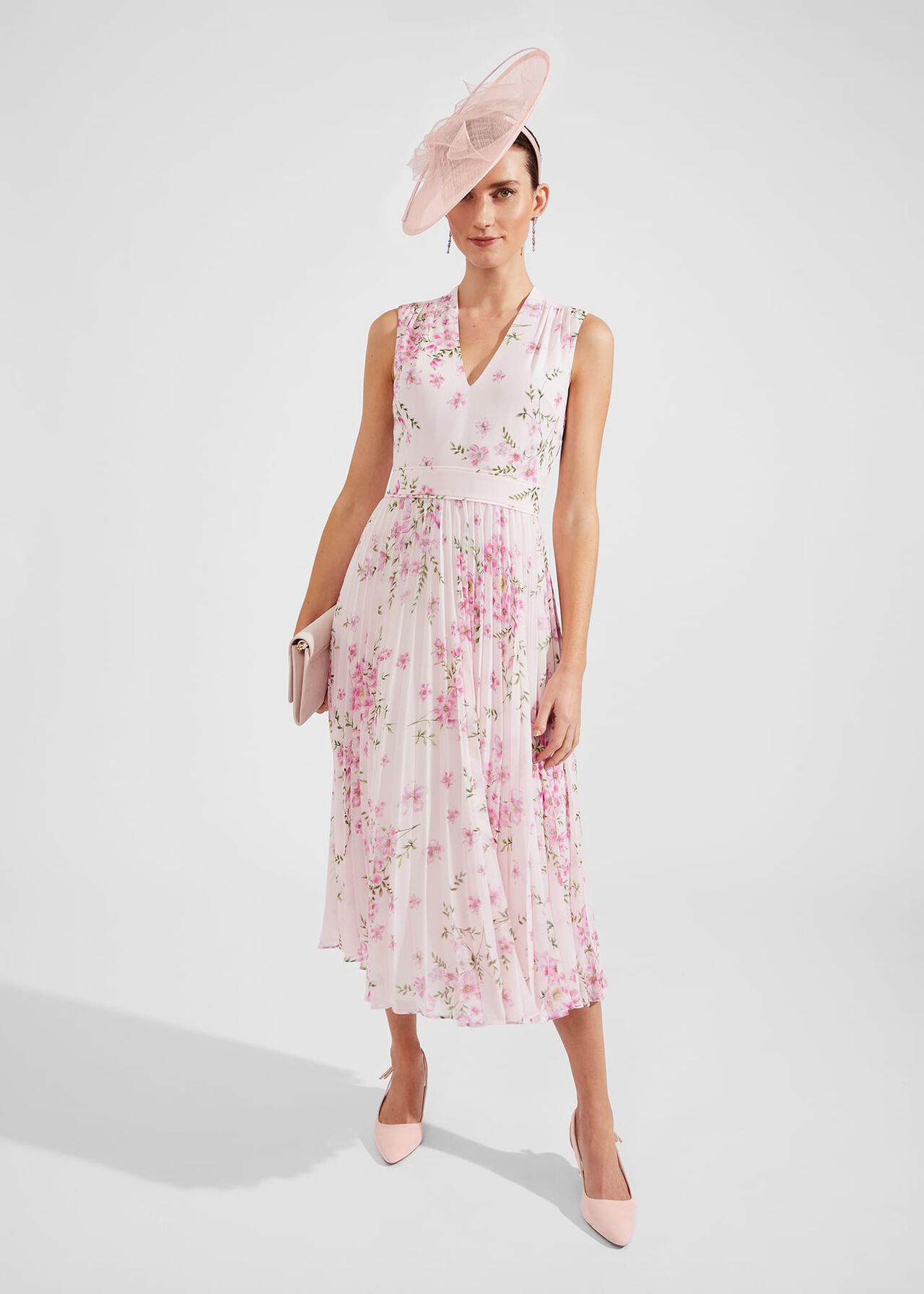 Petite Veronica Pleated Floral Dress, Pink Multi, hi-res