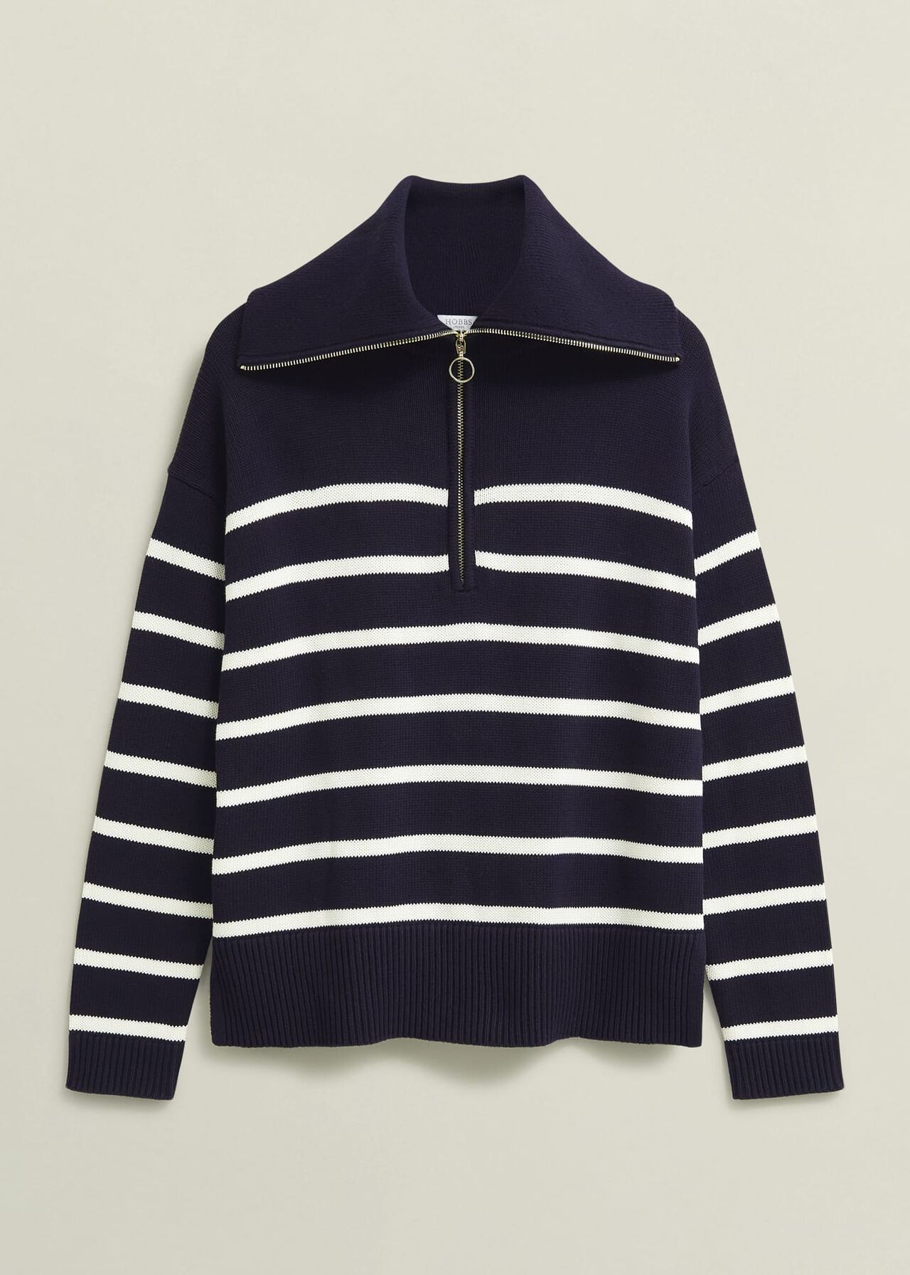 Amy Stripe Cotton Jumper, Warm Ivory Navy, hi-res