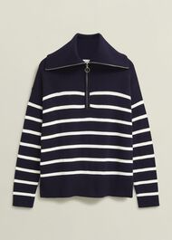 Amy Stripe Cotton Jumper, Warm Ivory Navy, hi-res