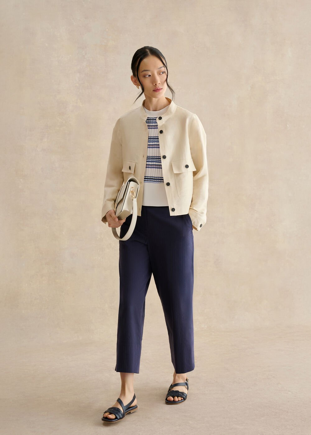 Lowther Stripe Pointelle Knitted Tank, Blue Ivory, hi-res