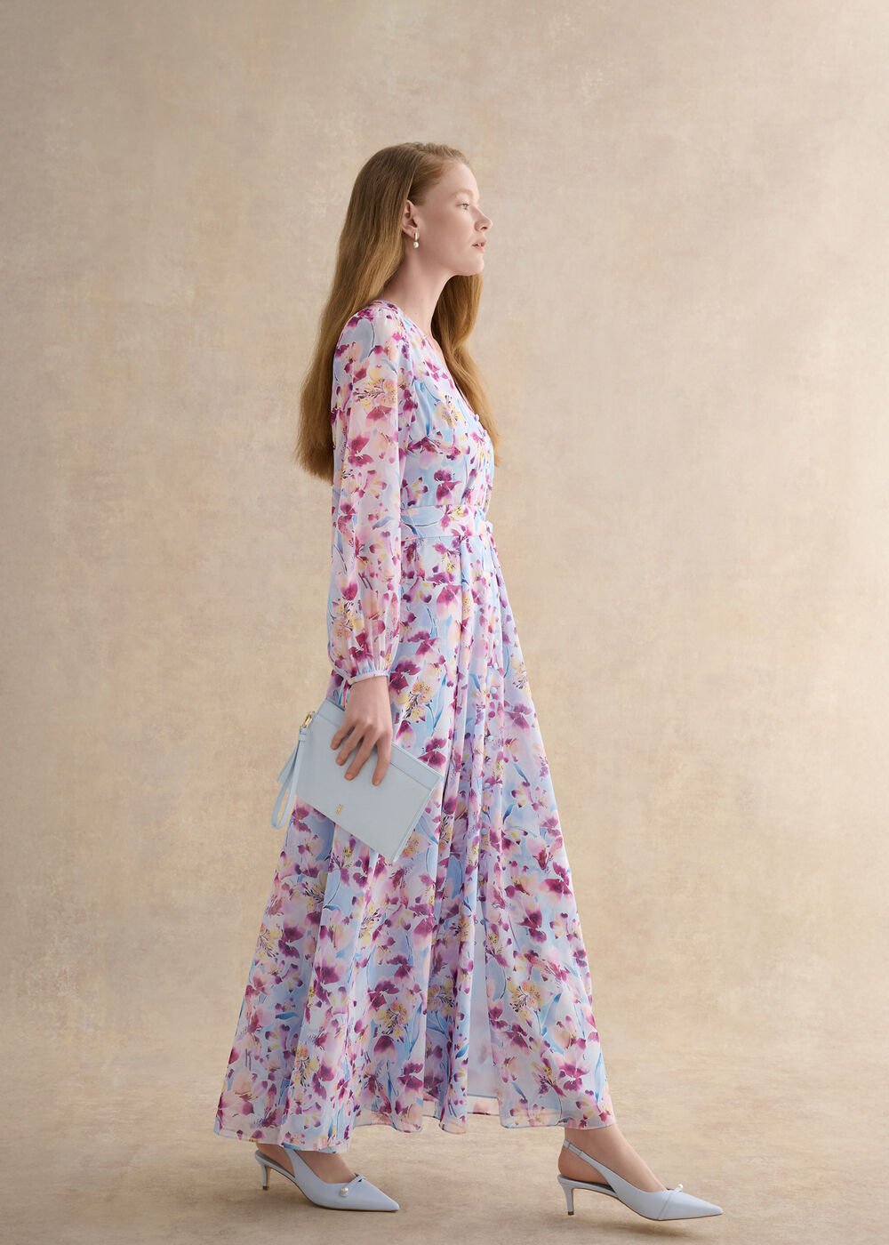 Thea Tie Belted Dress, Pale Blue Multi, hi-res