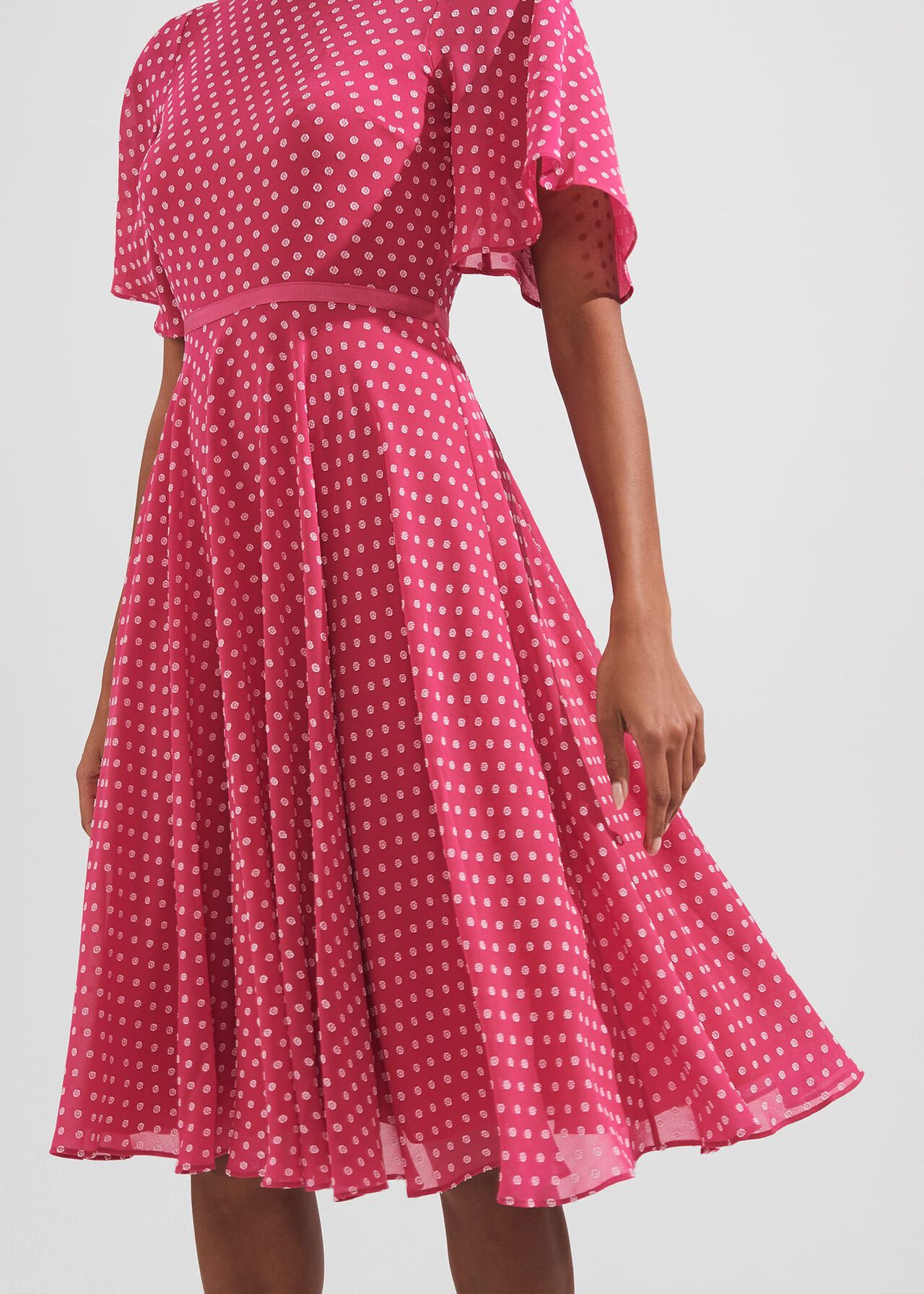 Petite Eleanor Spot Fit And Flare Dress, Pink Ivory, hi-res