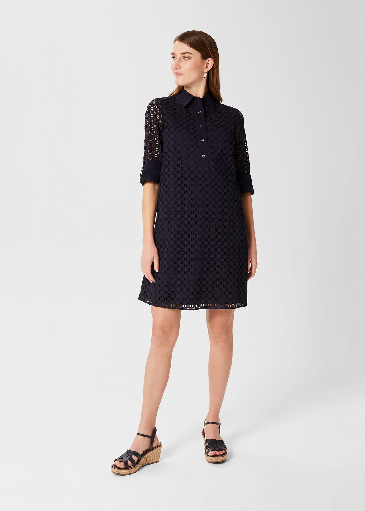 Marciella Broderie Dress, Navy, hi-res