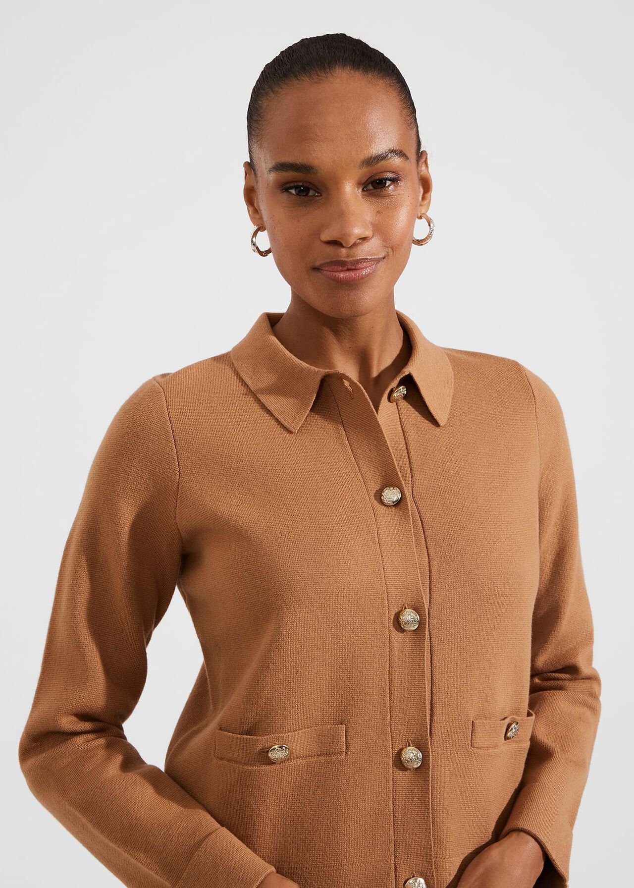 Mora Cotton Wool Knitted Jacket, Classic Camel, hi-res