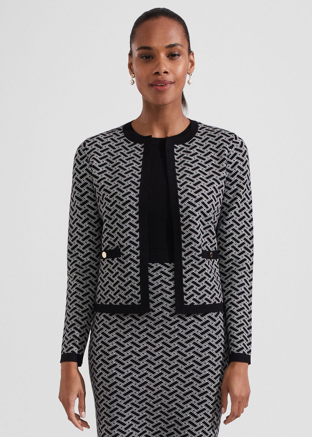 Perrie Knitted Jacket, Black Ivory, hi-res