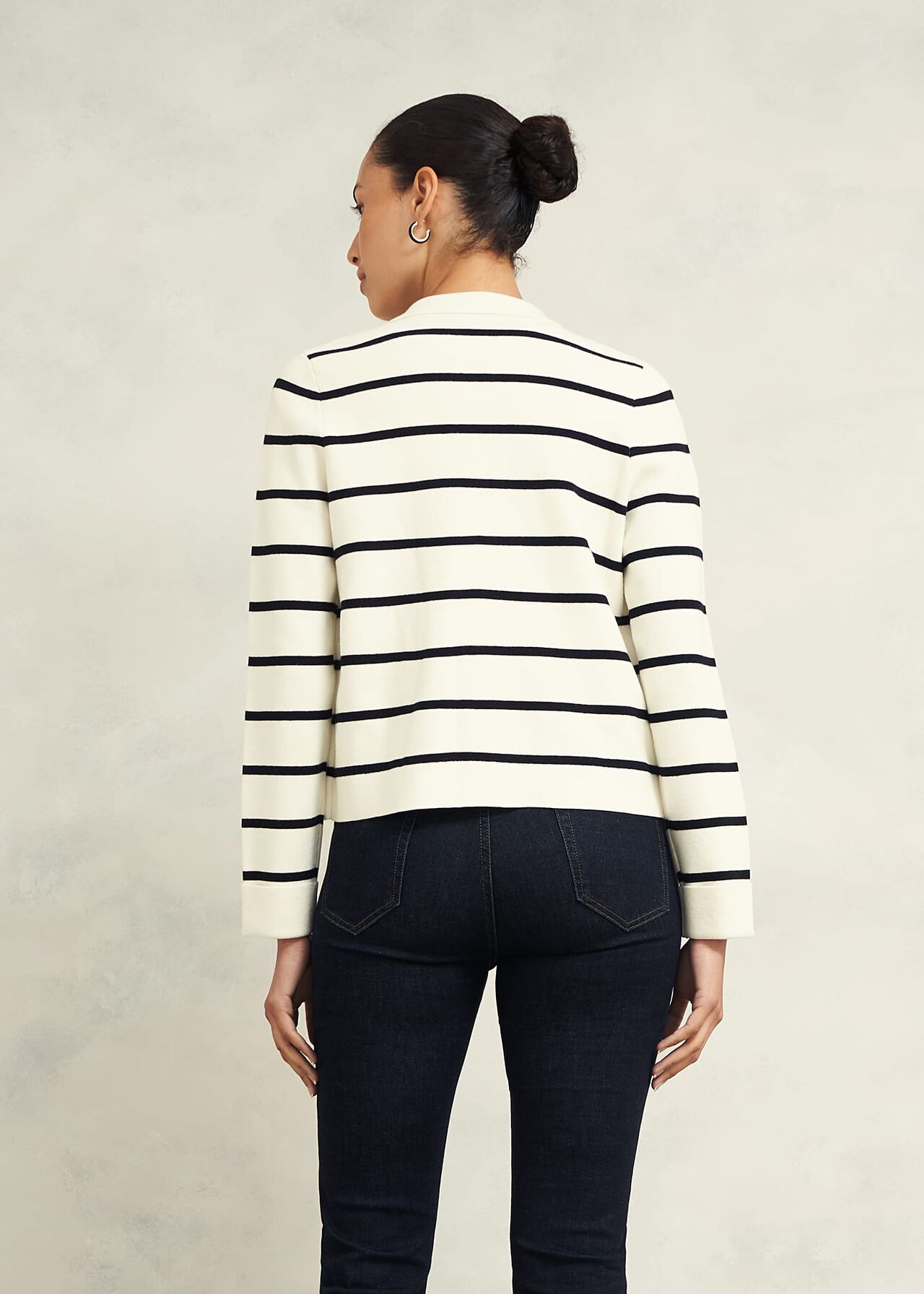 Ellie Cotton Wool Knitted Jacket, Ivory Navy, hi-res