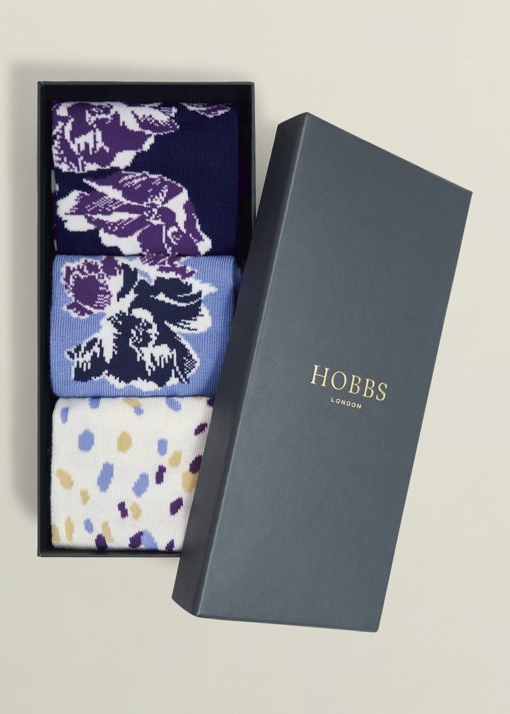 Floral Sock Set, Navy Blue Cream, hi-res
