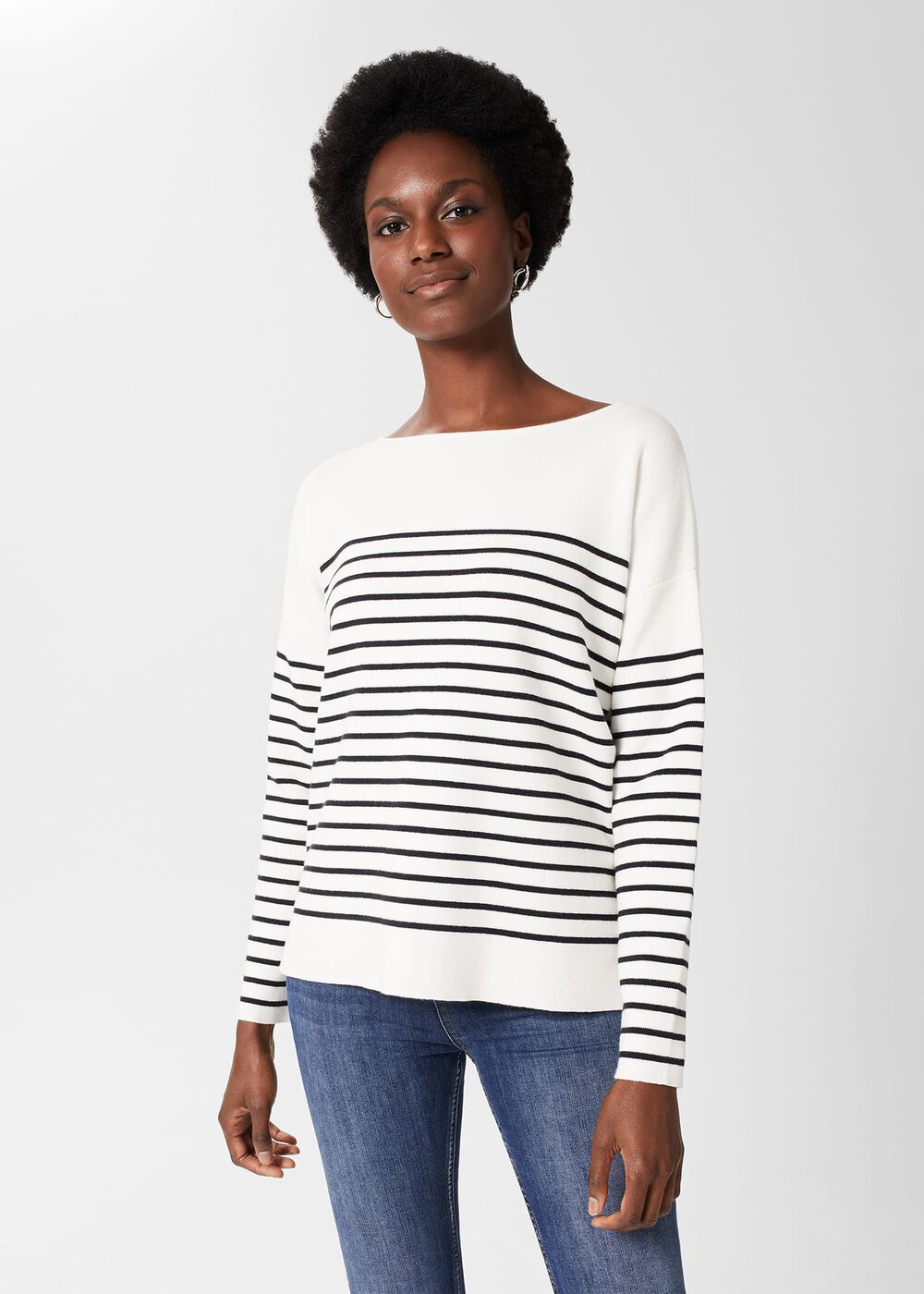 Petra Cotton Striped Jumper, Ivory Navy, hi-res