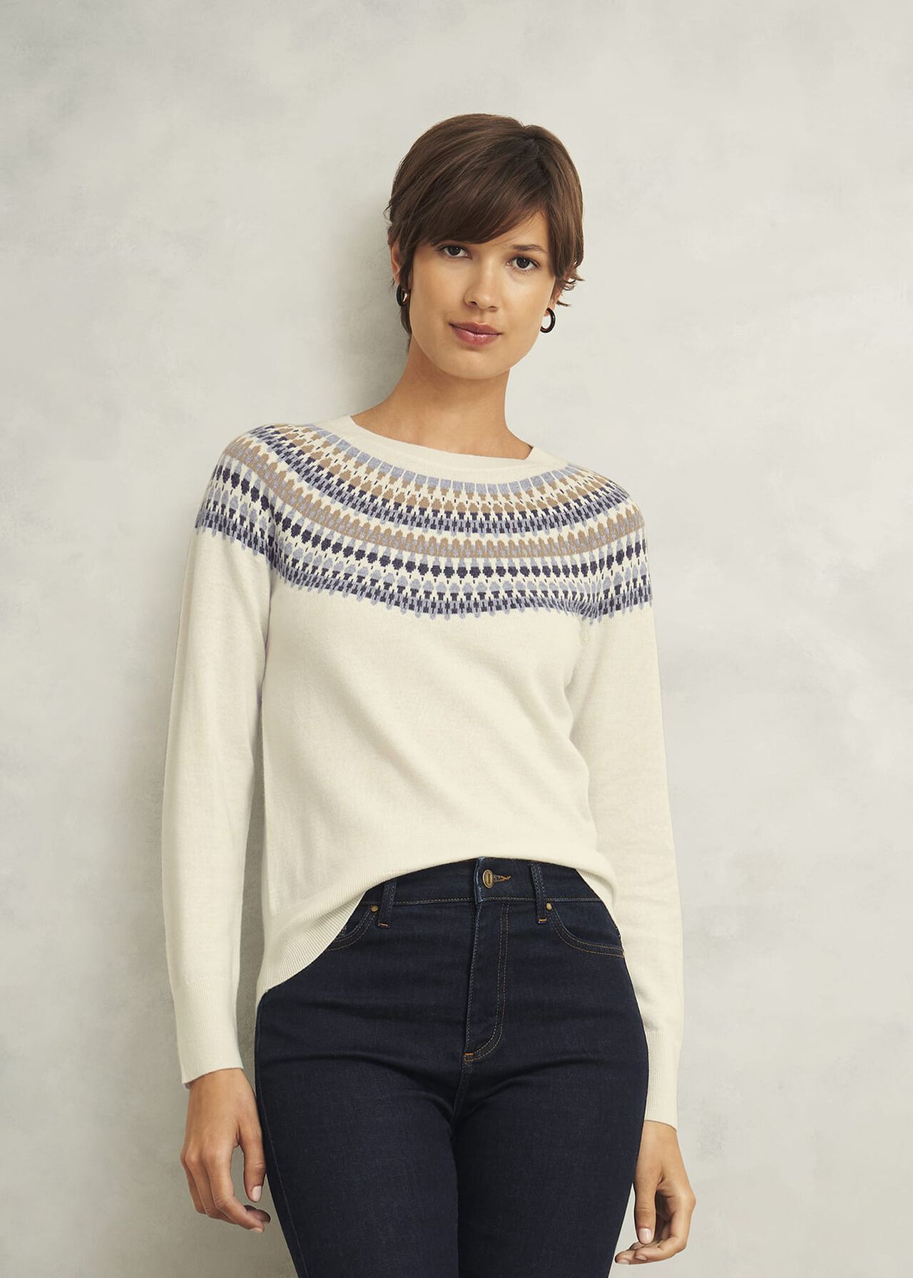 Greta Fairisle Jumper With Cashmere, Ivory Multi, hi-res