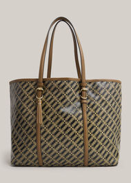 Kyra Leather Canvas Tote, Black Camel, hi-res