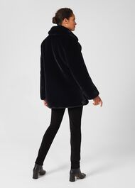 Briony Faux Fur Coat, Navy Blue, hi-res