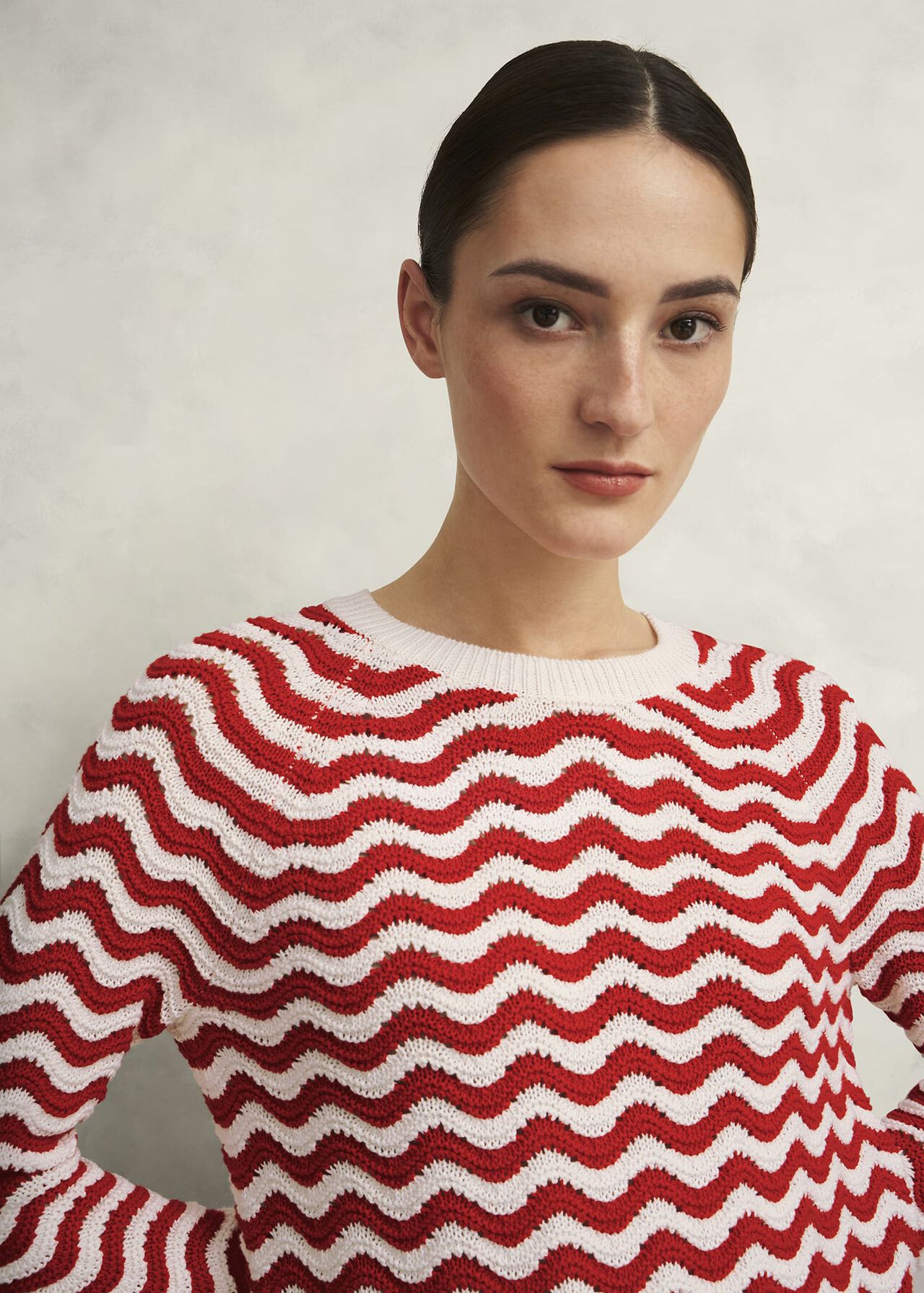 Lulu Cotton Jumper , Red Ivory, hi-res