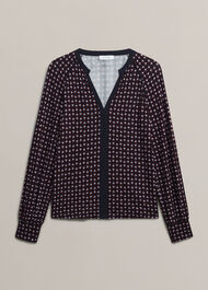 Zelia Printed Top, Navy Multi, hi-res