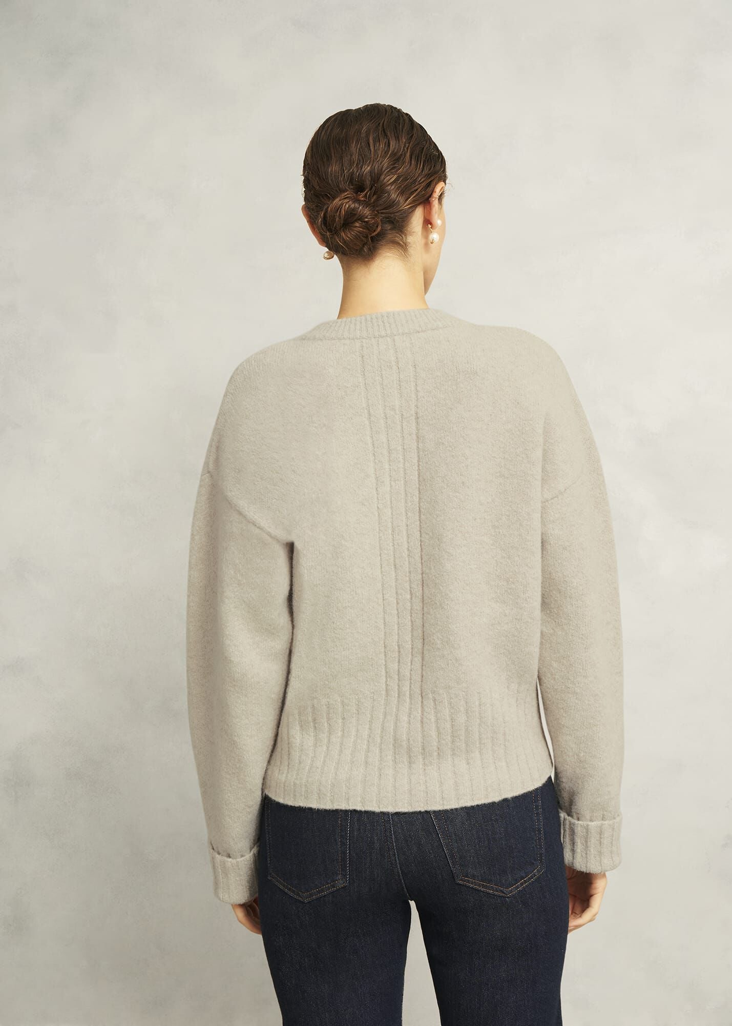 Oatmeal Freya Crew Neck Button Knitted Cardigan | Hobbs US |