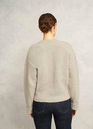 Oatmeal Freya Crew Neck Button Knitted Cardigan, Oatmeal Marl, hi-res