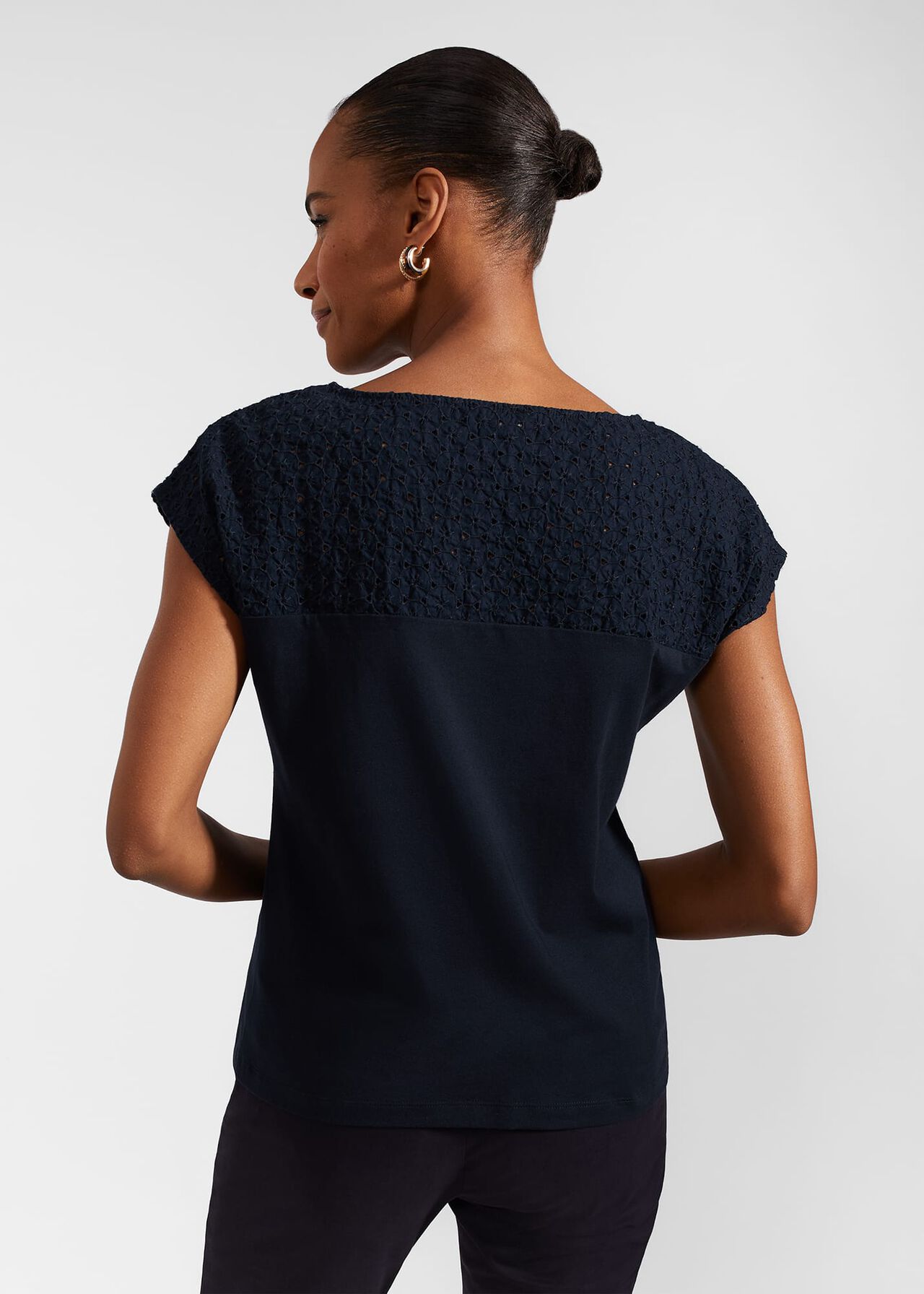 Thea Cotton Broderie Top, Navy, hi-res