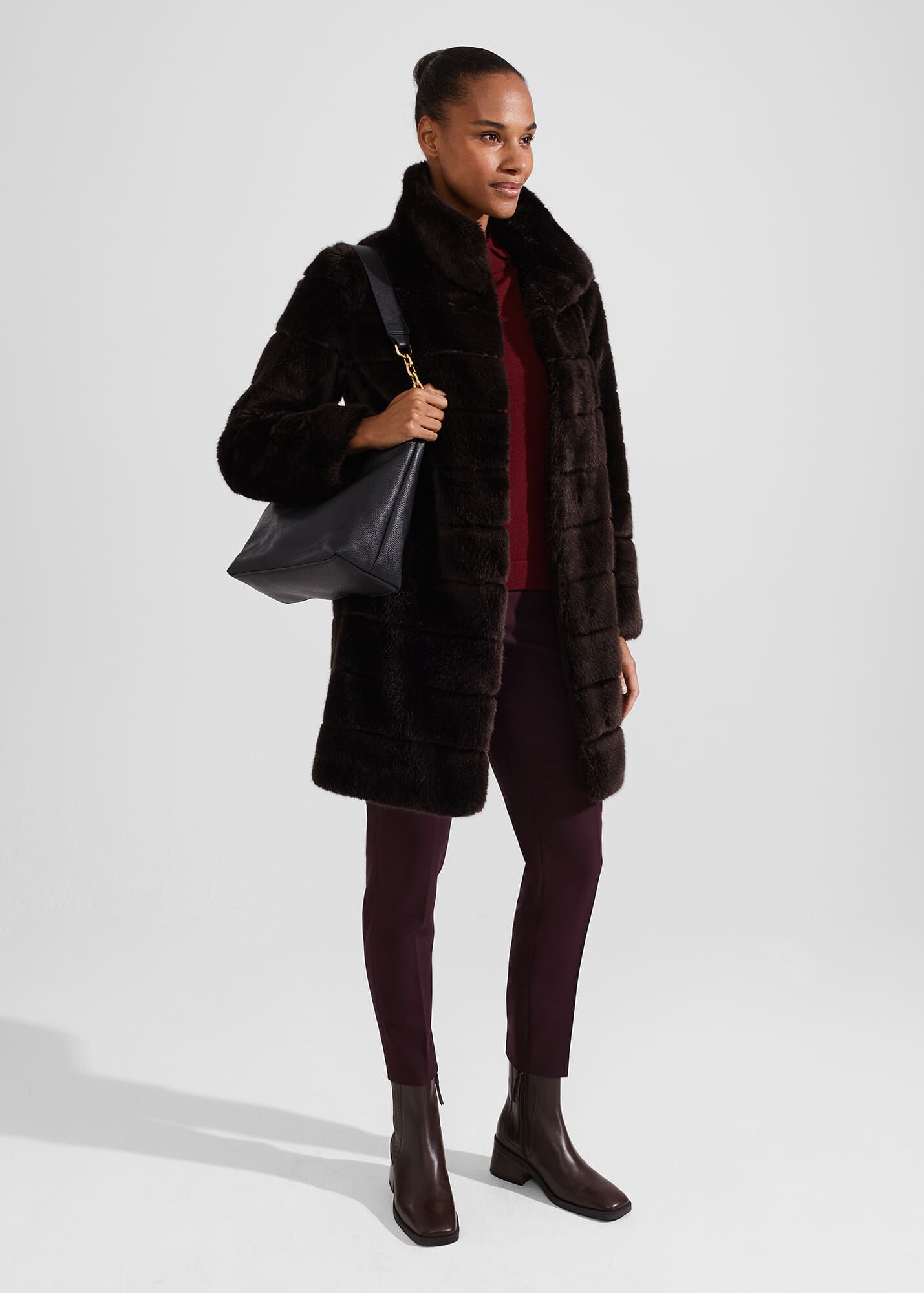 Rosen Faux Fur Wool Wrap Coat