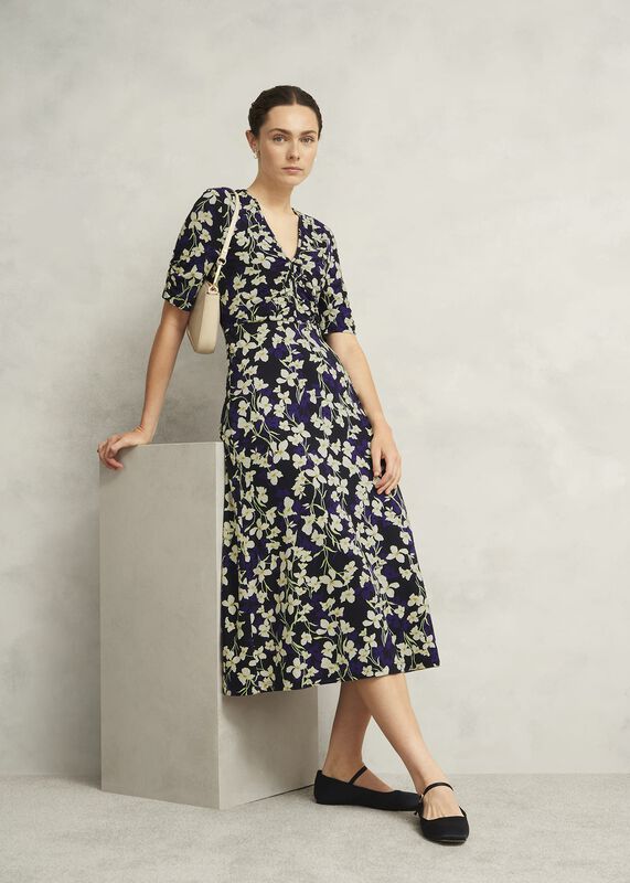 Navy Floral Peyton Jersey Midi Dress