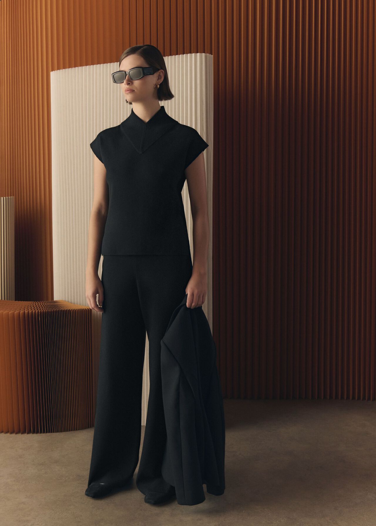Black Harris Wide Leg Knitted Co-ord Trousers, Hobbs Black, hi-res