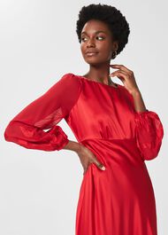 Lenora Silk Fit And Flare Dress, Poppy Red, hi-res