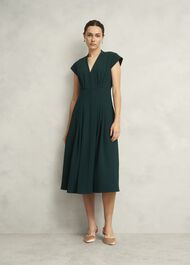 Sophie V Neck Pintuck Dress, Ponderosa Green, hi-res