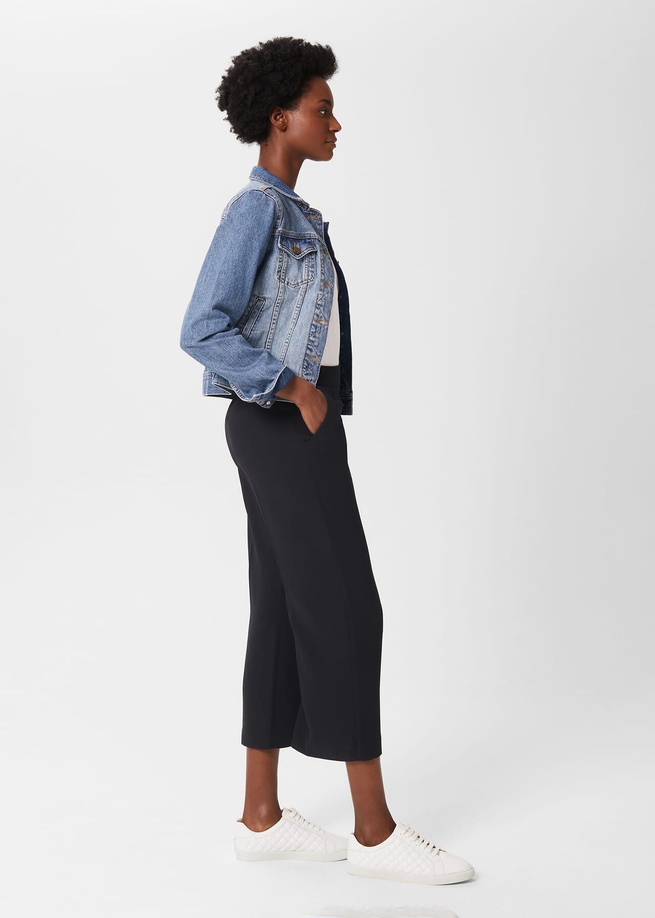 Lula Cropped Trousers With Stretch, Navy, hi-res