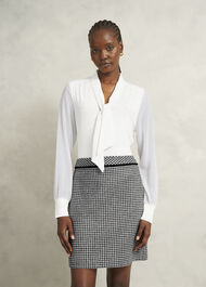 Ivory Tarini Tie Neck Long Sleeve Top, Ivory, hi-res