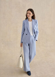 Estella Linen Trousers, Blue White, hi-res