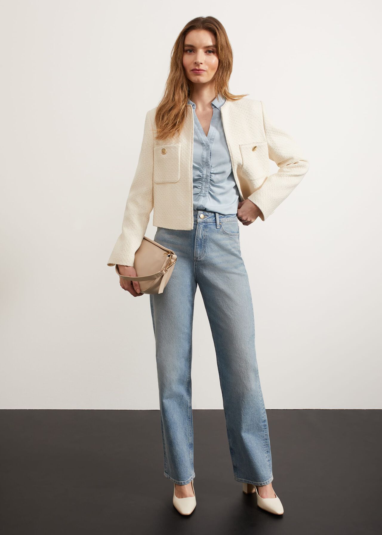 Draycott Cropped Jacket, Ivory, hi-res