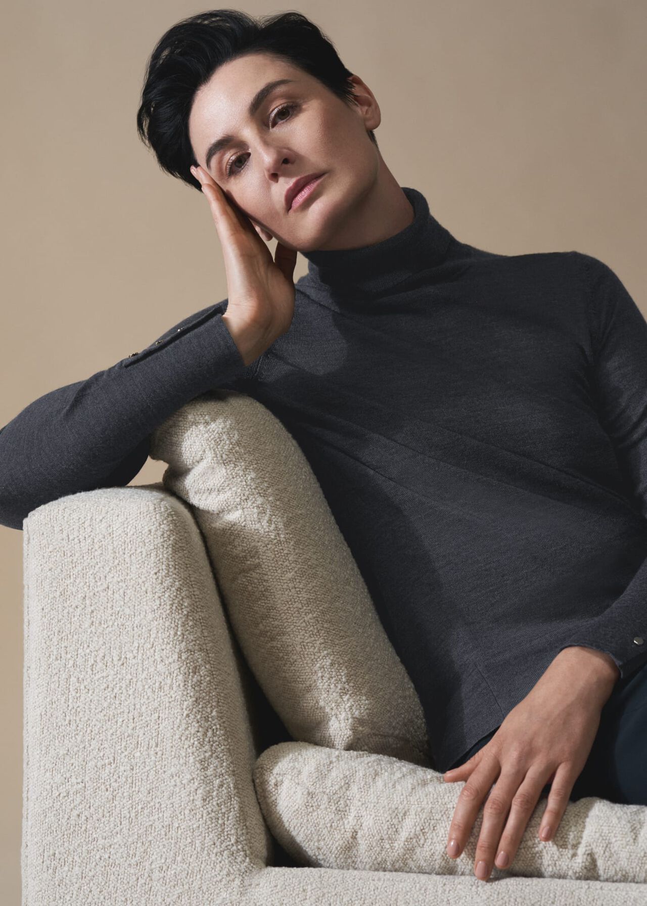 Lara Merino Wool Roll Neck Jumper, Charcoal, hi-res