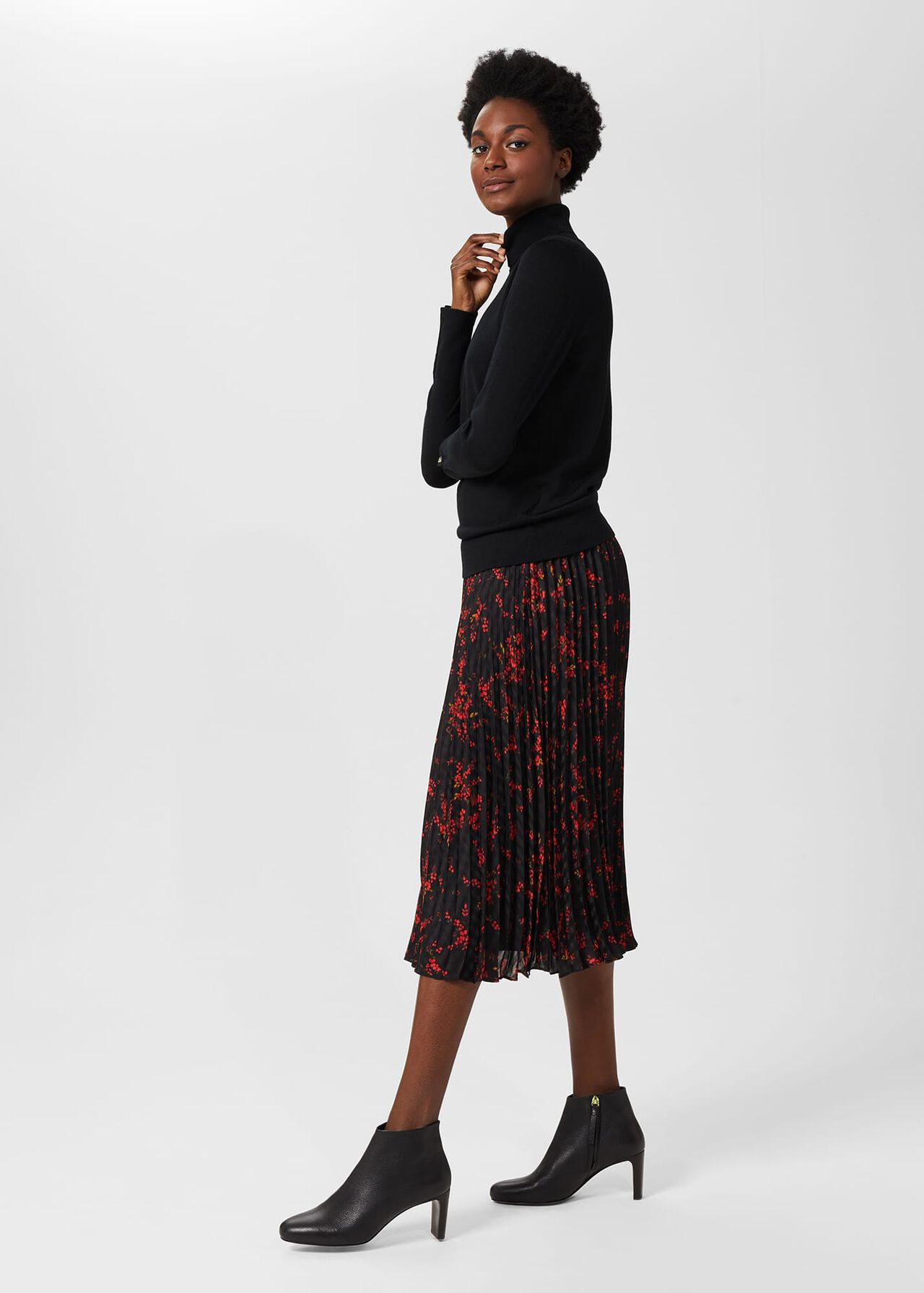 Losie Midi Pleated Skirt, Black Multi, hi-res