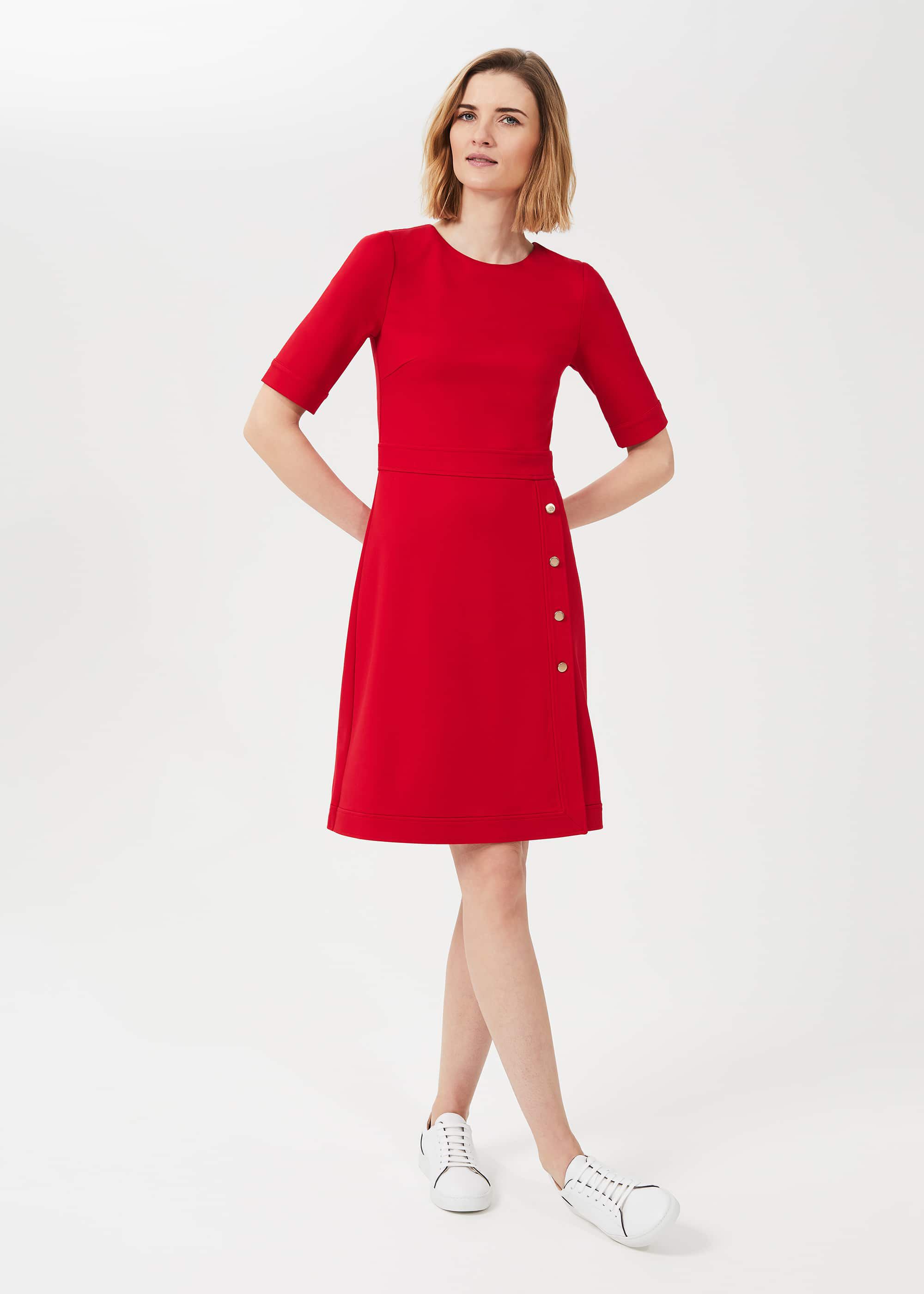 Hobbs Hobbs Red Anela Dress Thick Jersey Retro Style 60s Flag Red Fit Flare UK 12 BNWT 