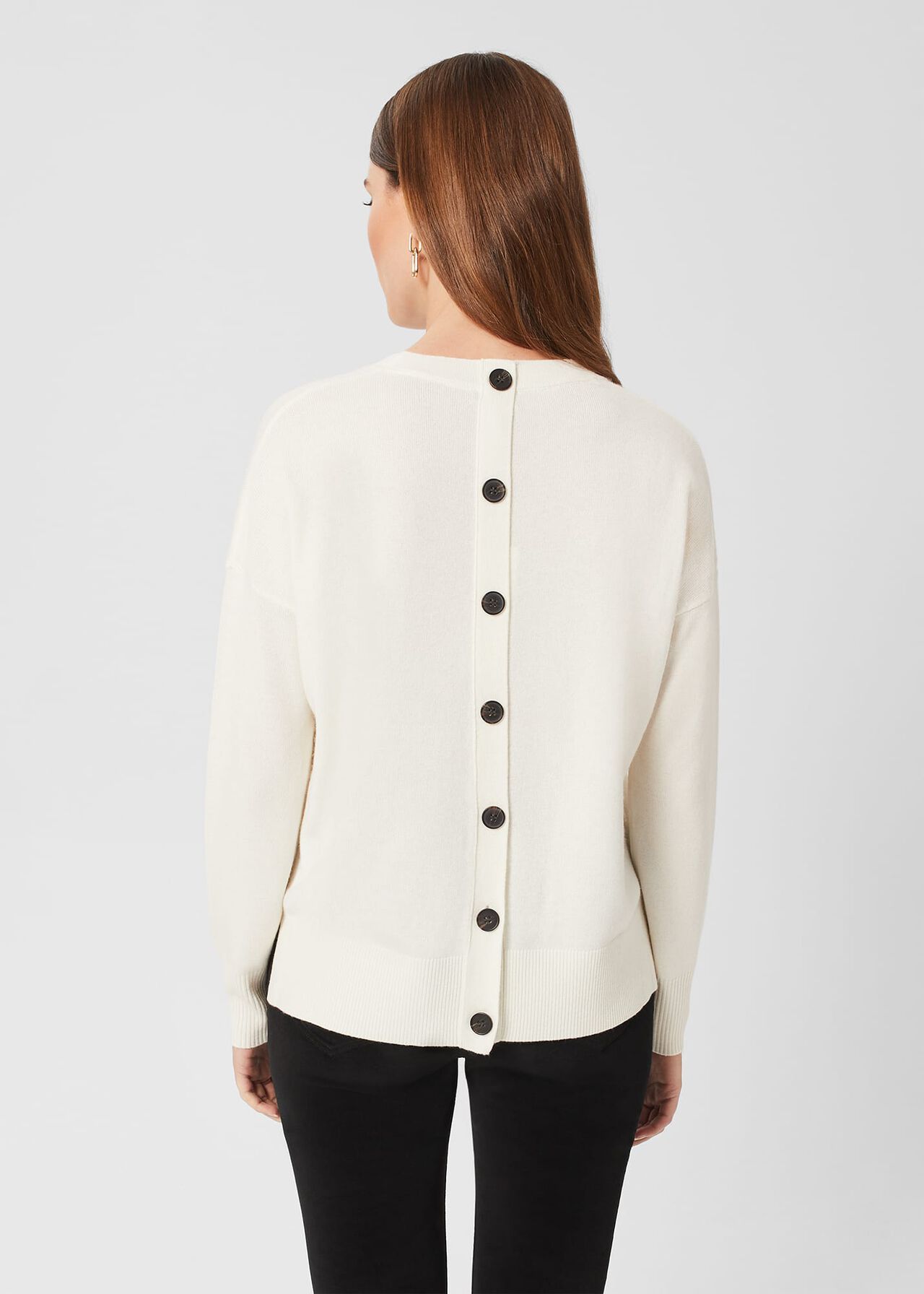 Lydia Button Sweater With Cashmere, Ivory, hi-res