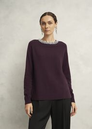 Sherry Wool Blend Gem Detail Jumper, Malbec Purple, hi-res