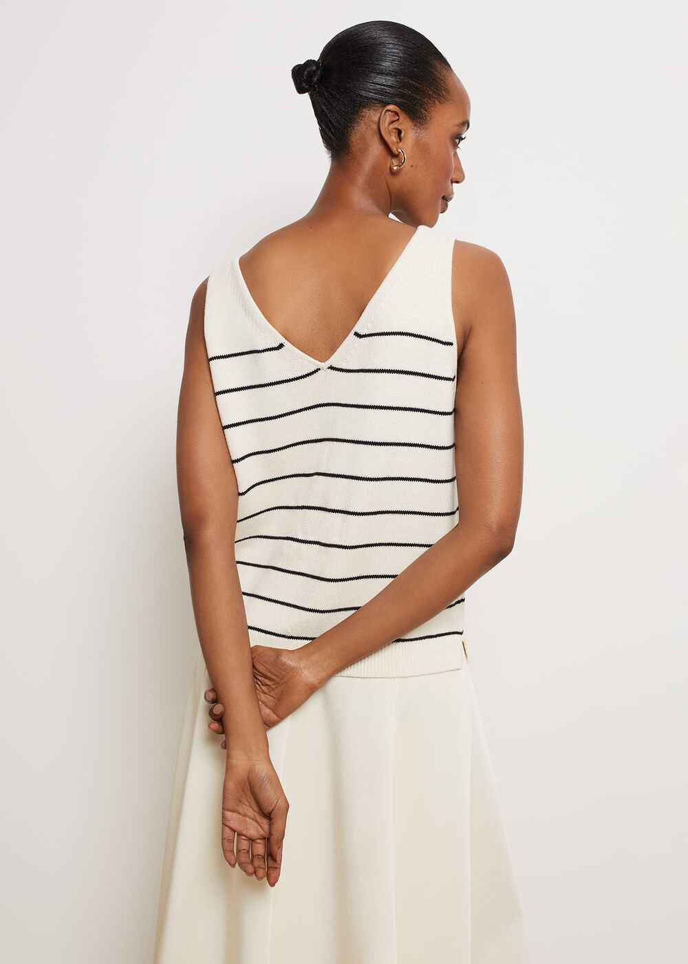 Carleton Cotton Knitted Top, Ivory Black, hi-res