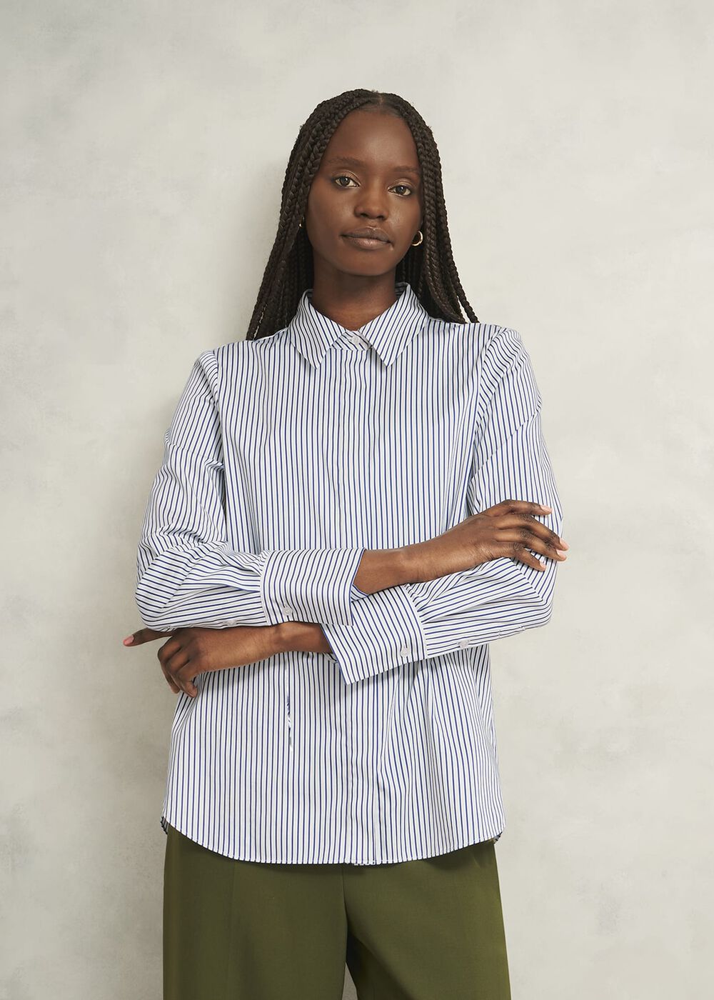 Andra Cotton Blend Shirt, White Navy, hi-res