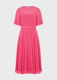 Petite Eleanor Spot Fit And Flare Dress, Pink Ivory, hi-res