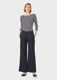 Nicole Linen Wide Leg trousers, Navy, hi-res