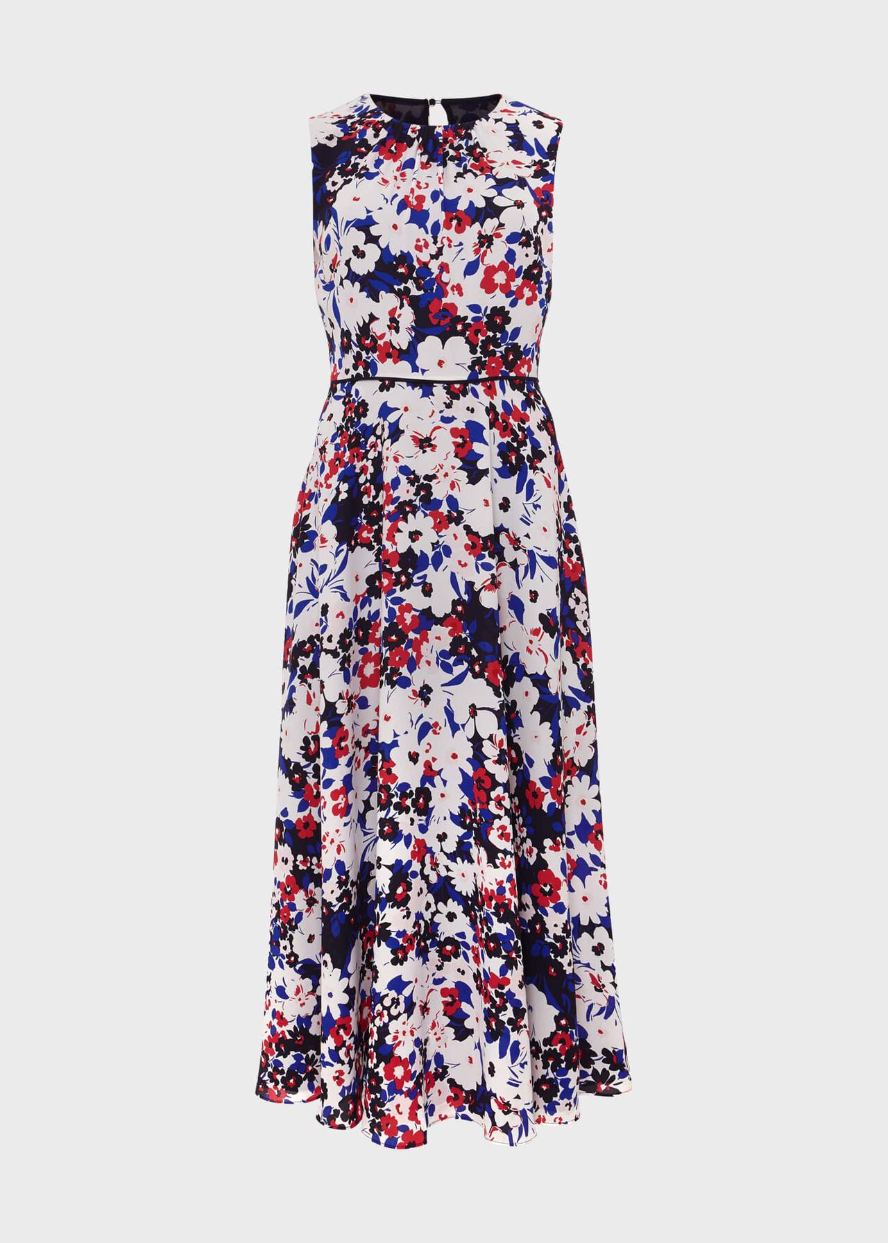 Petite Carly Gathered Neck Floral Dress, Navy Pink Multi, hi-res