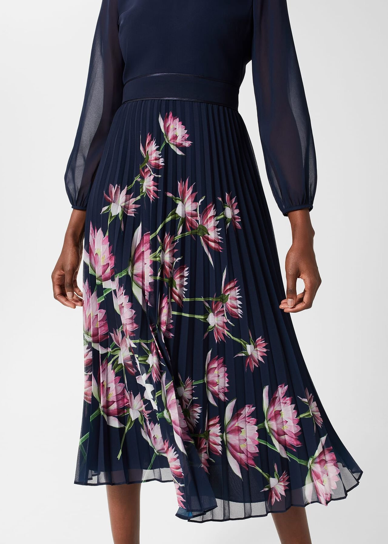 Deanna Pleated Floral Dress, Navy Multi, hi-res
