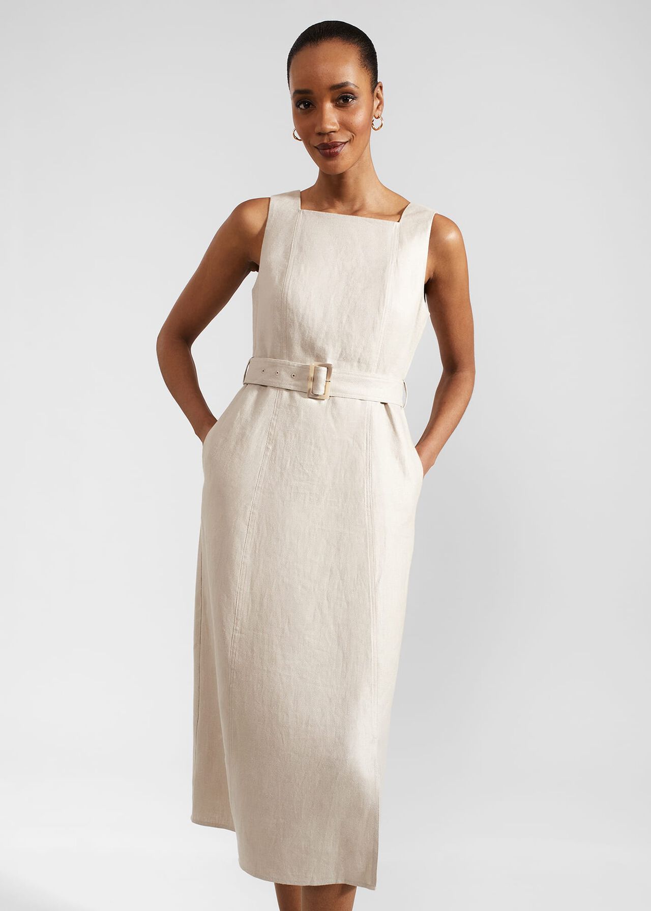 Roberta Linen Dress, Neutral, hi-res