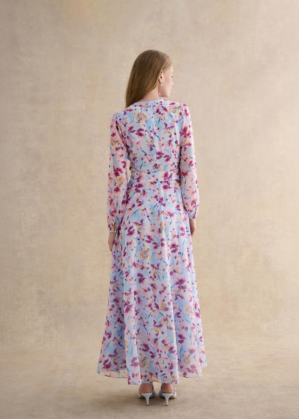 Petite Thea Tie Belted Dress, Pale Blue Multi, hi-res