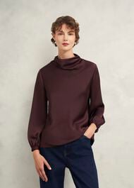 Lulworth Satin Blouse, Cocoa Brown, hi-res