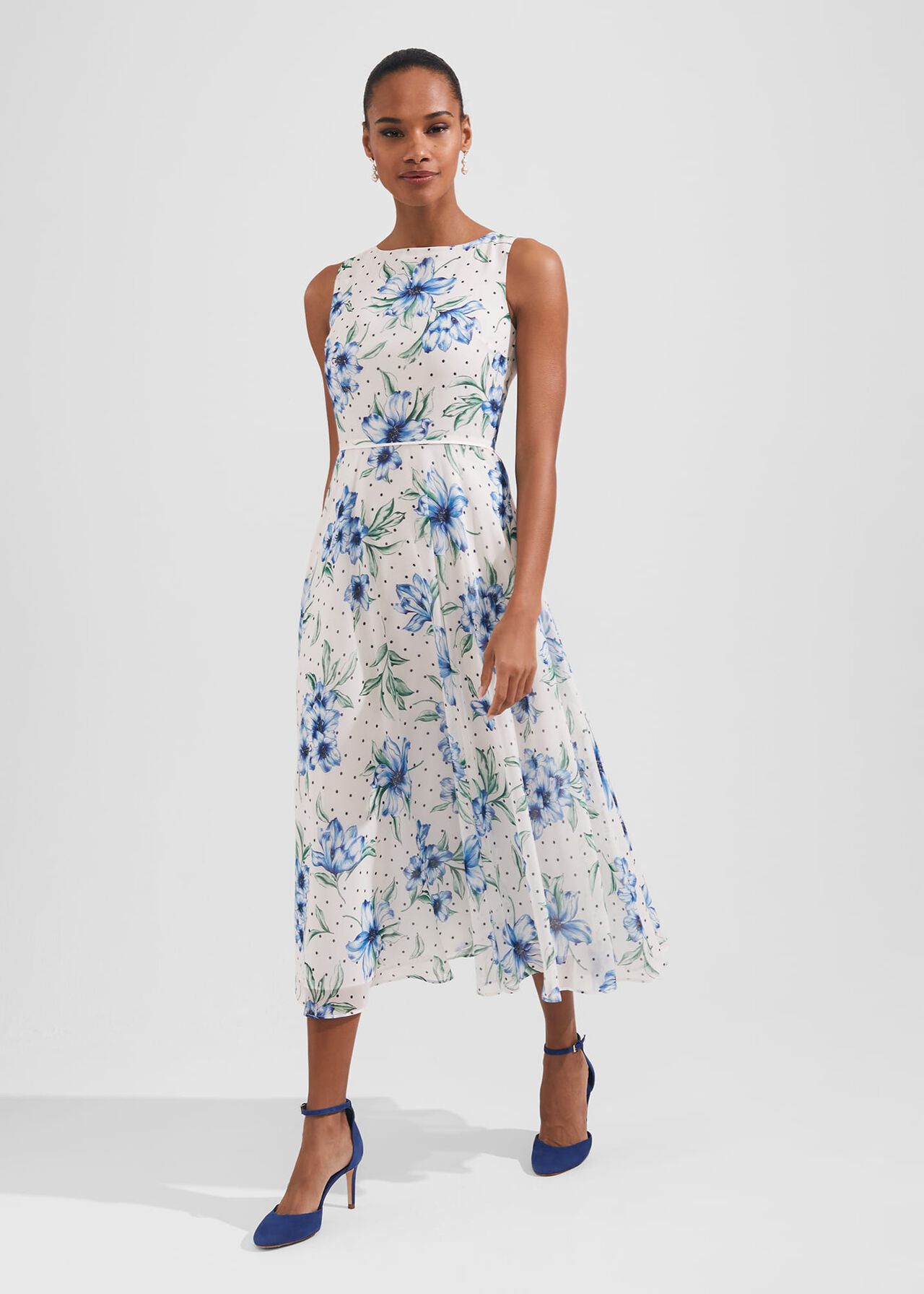 Carly Floral Midi Dress, Ivory Multi, hi-res